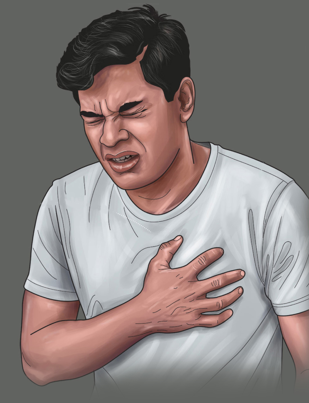 Man clutching chest showing symptoms